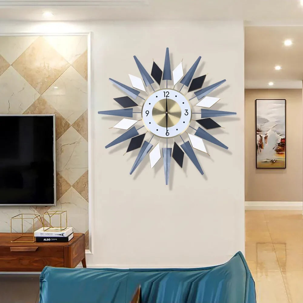 Large Retro Star Wall Clock Decor Silent Non Ticking