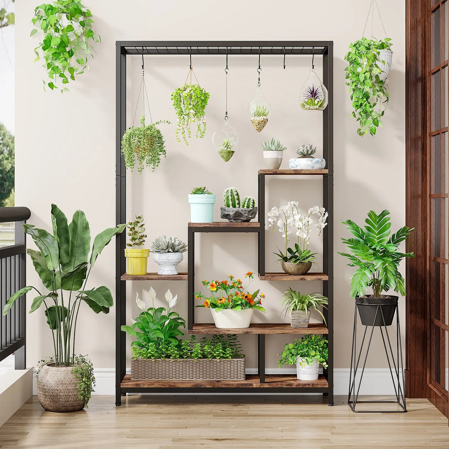 Tribesigns 5-Tier Indoor Plant Stand With Metal Shelf And Hooks