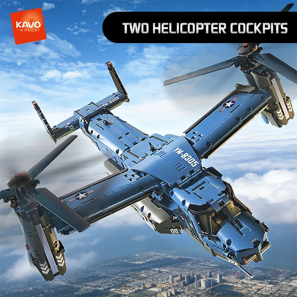 KAVOWORLD Military V-22 Transport Aircraft Building Blocks Set