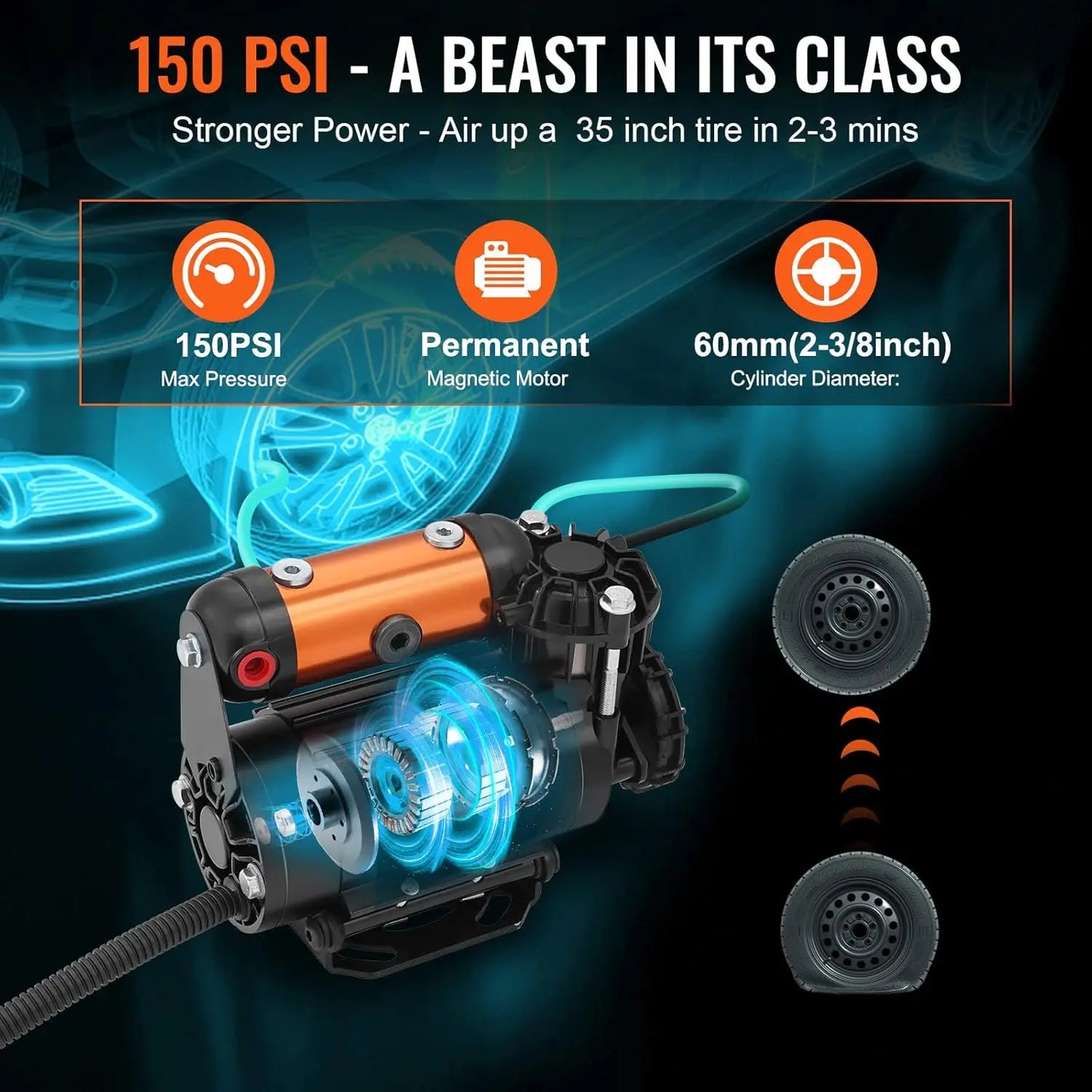 Onboard Air Compressor Kit 150 Psi Offroad Portable Tire Inflator