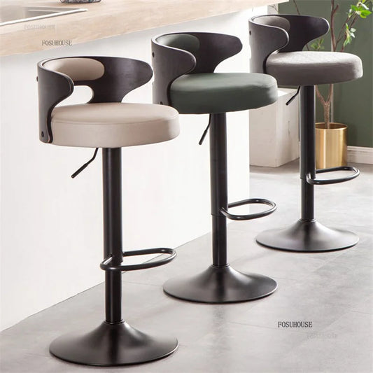 Modern Front Desk High Chair Solid Wood Bar Stool Swivel