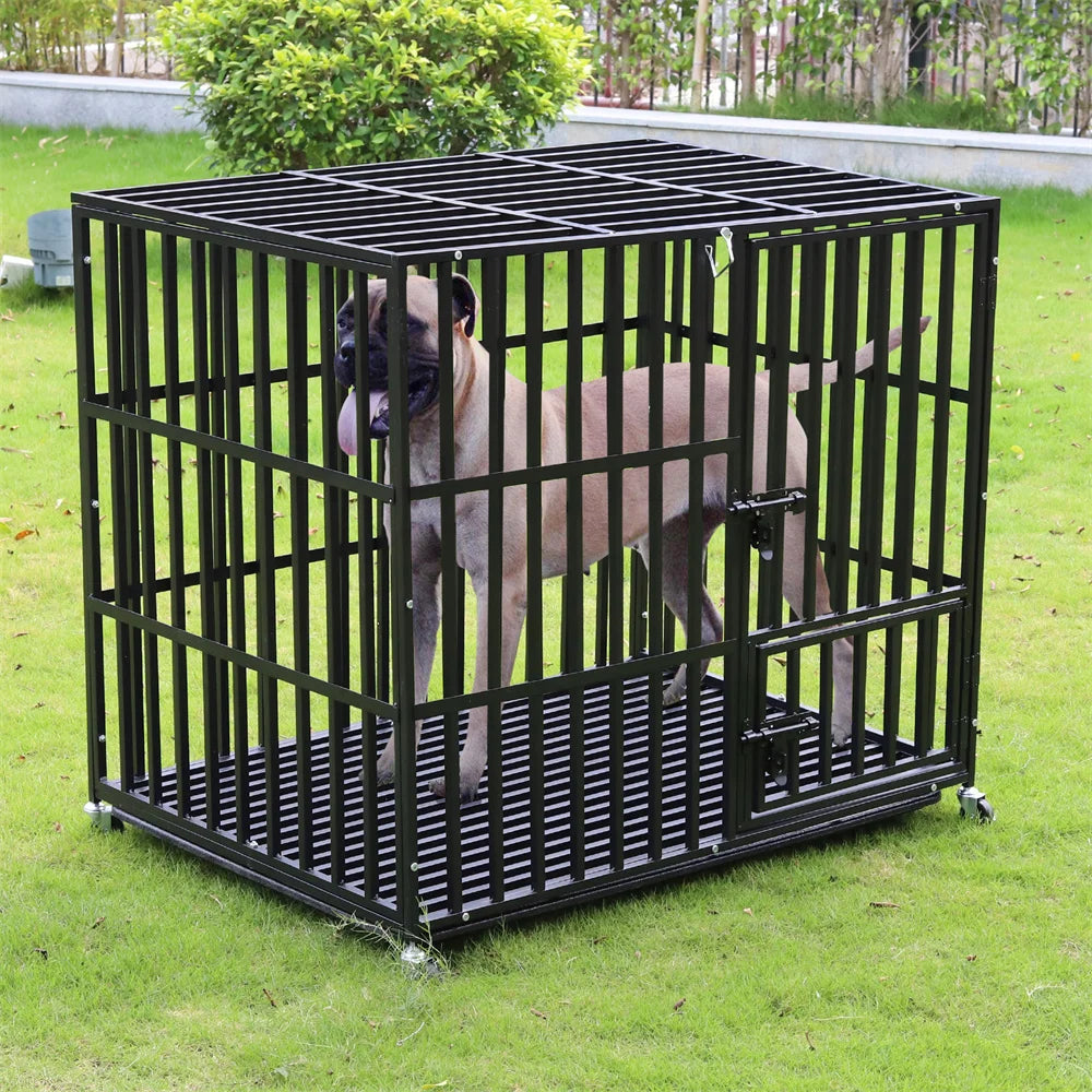 XXL Heavy Duty Dog Crate With Lockable Wheels And Tray