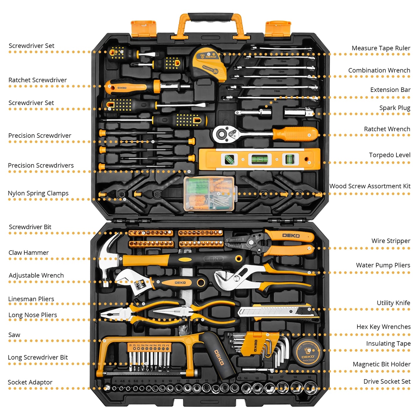 DEKODIY 228Pcs Socket Wrench Auto Repair Tool Kit Set