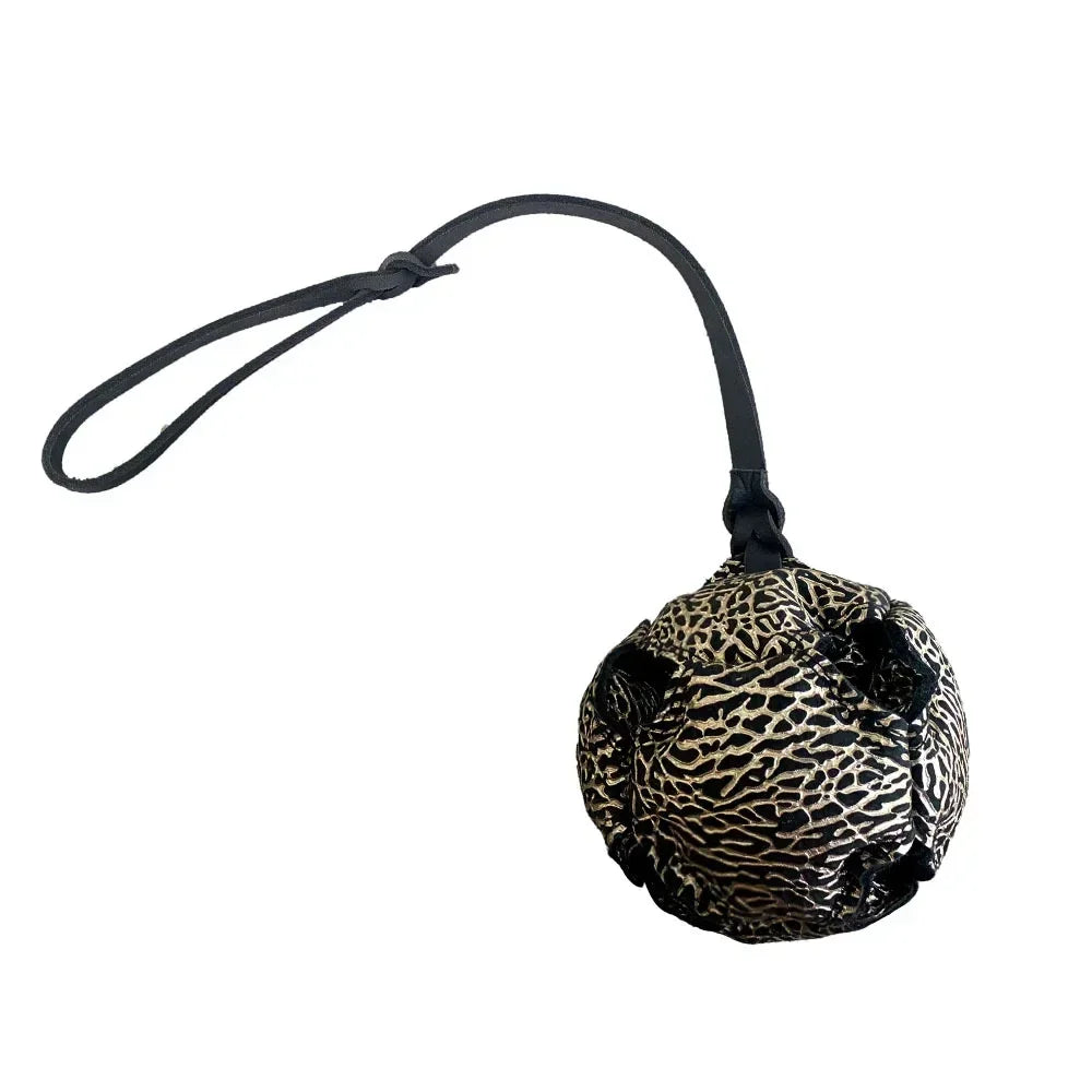 Leather Dog Training Ball Toy With Handle Tug Bite Fetch