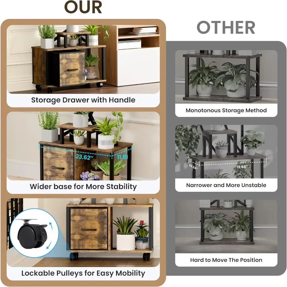 65 Inch Indoor Plant Stand With Grow Lights And Drawer