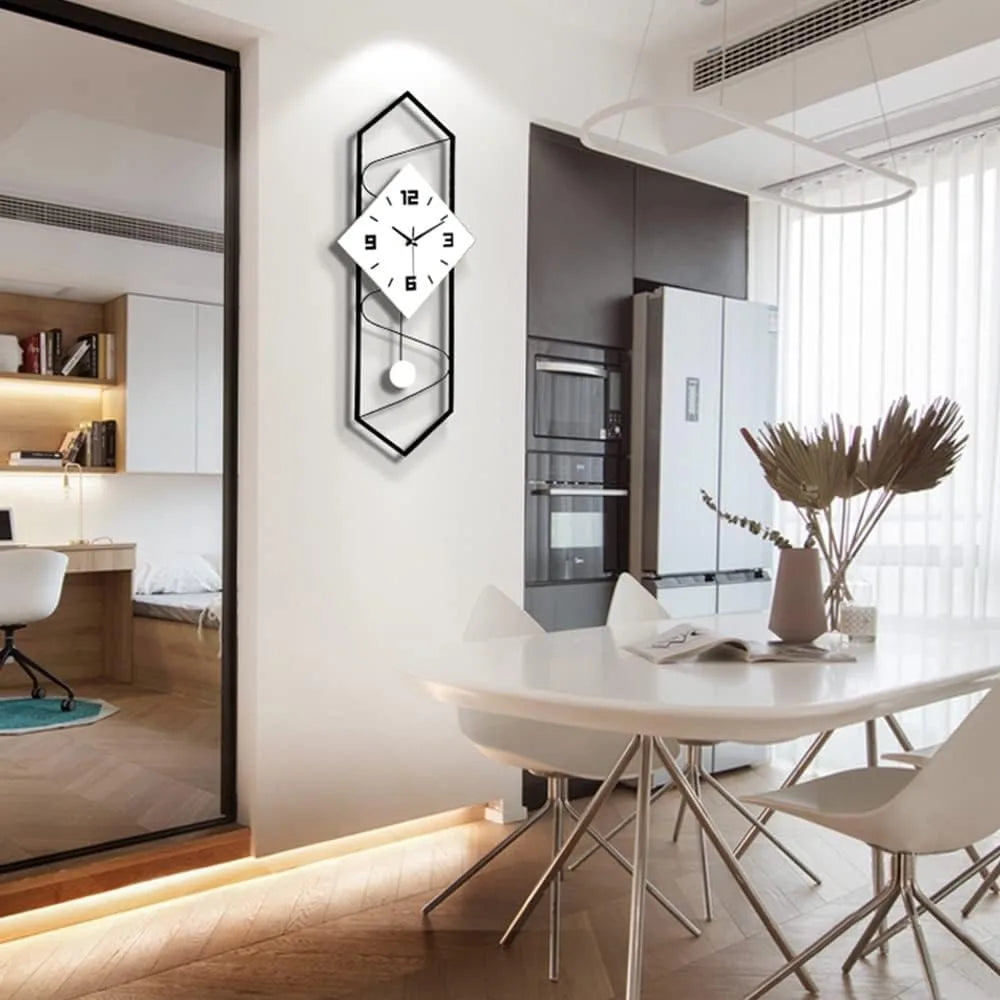 Silent Quartz Metal Wall Clock Pendulum Modern Home Decor