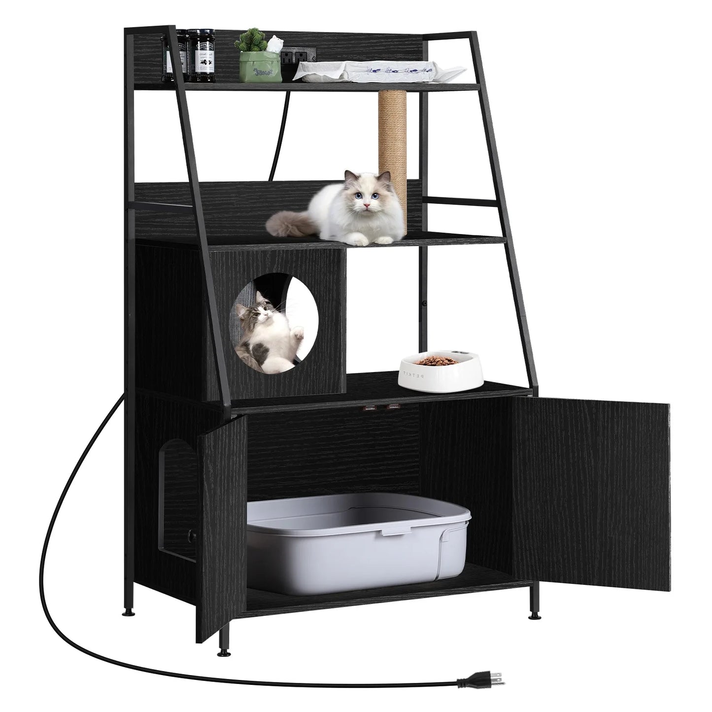 Cat Litter Box Enclosure with Storage and Cat Tree