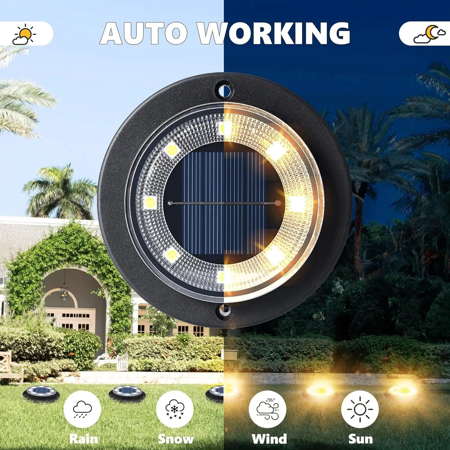 XMSJ Solar Ground Lights Waterproof Outdoor Disk Lights