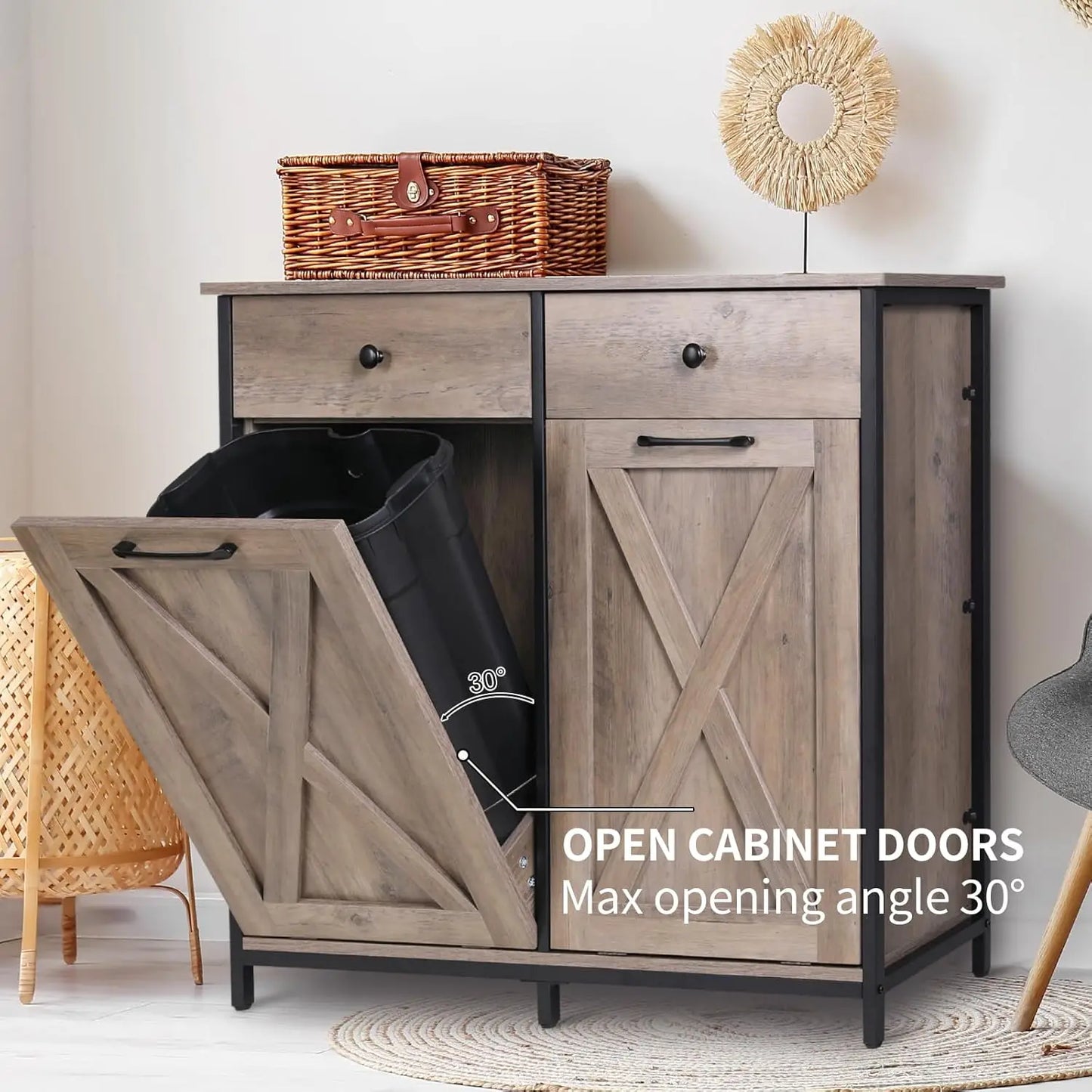 Double Tilt Out Trash Cabinet Pet Proof Hidden Drawer Kitchen