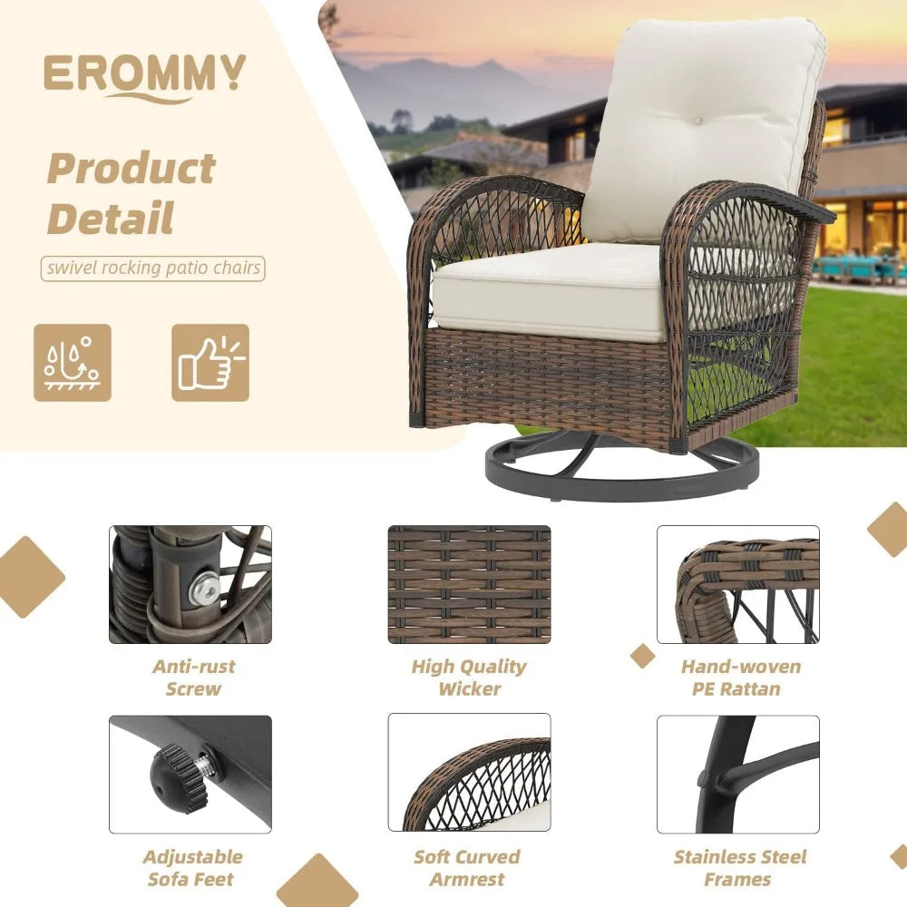 Outdoor Patio Furniture Set Swivel Rocker Chairs Wicker Bistro With Cushions