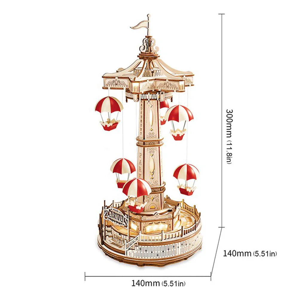 Robotime Parachute Tower DIY Music Box 3D Wooden Puzzle Amusement Park