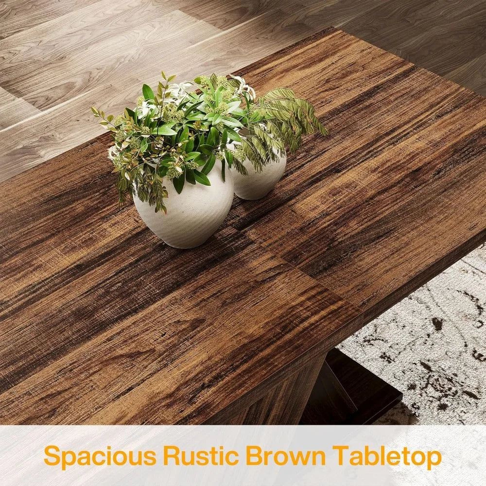 55 Inch Rustic Brown Farmhouse Dining Table For Four