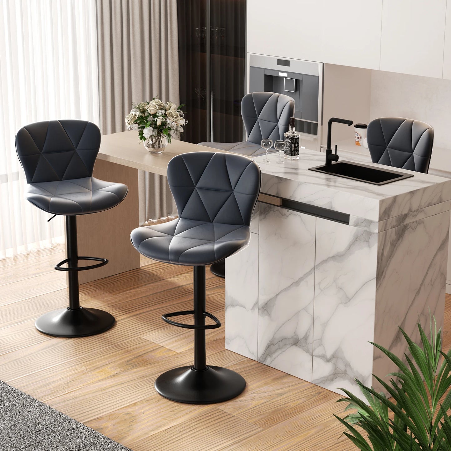 Bar Chairs 360 Degree Adjustable Faux Leather Backrest