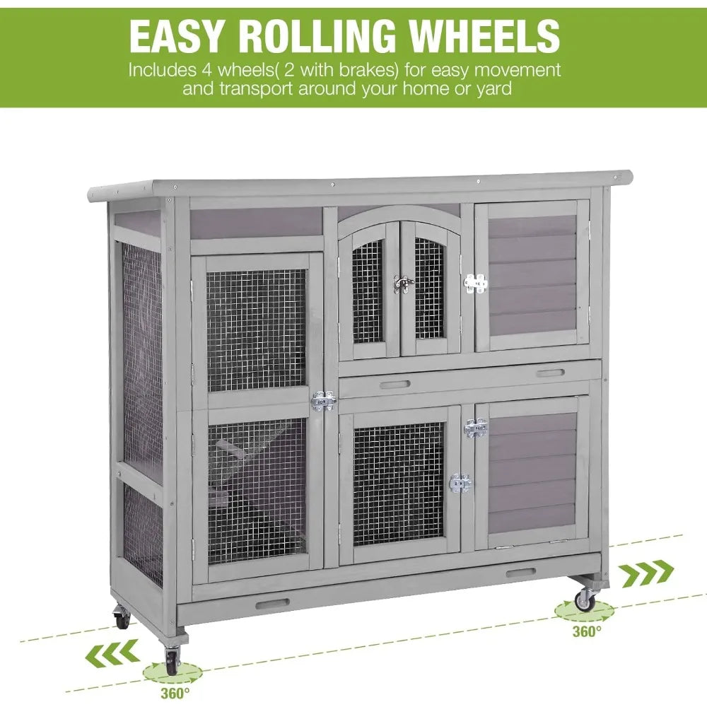 Indoor Outdoor Rabbit Hutch On Wheels With Tray 47 Inch