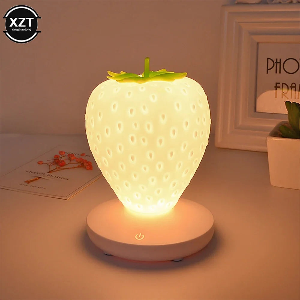 LED Strawberry Lamp Touch Sensor USB Rechargeable Dimmable Night Light