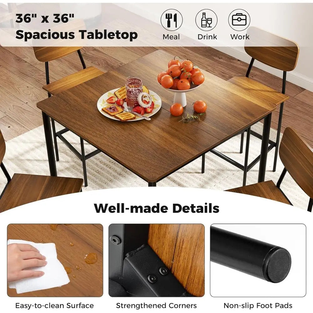 Compact Dining Table Set With Steel Frame For Four