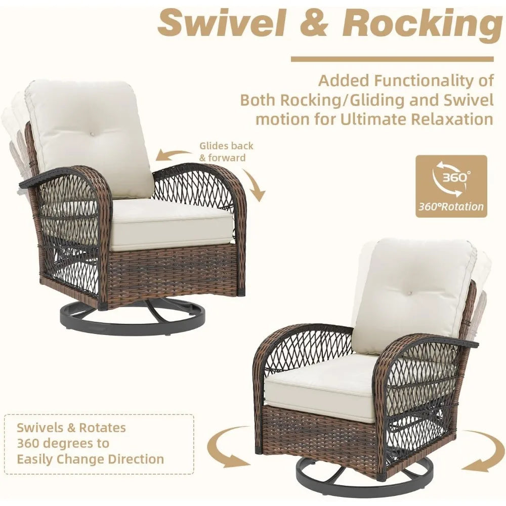 Outdoor Patio Furniture Set Swivel Rocker Chairs Wicker Bistro With Cushions