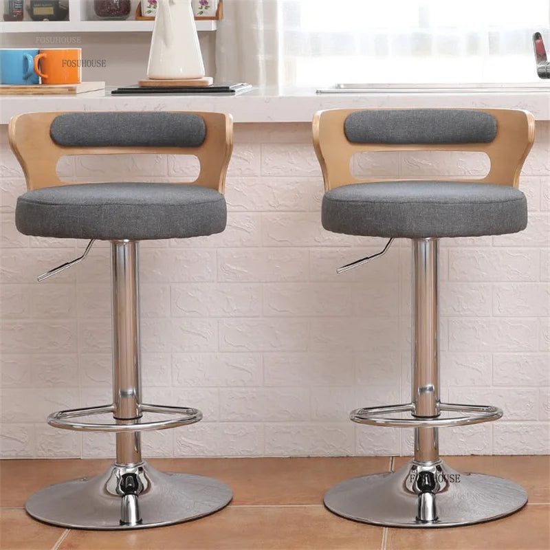 Modern Front Desk High Chair Solid Wood Bar Stool Swivel