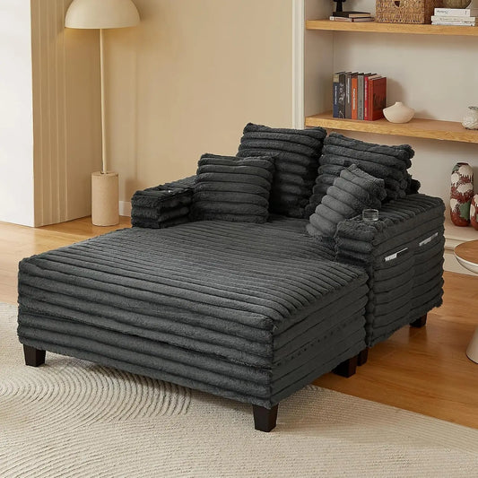 Chaise Lounge Chair Indoor, 64" Oversized Sleeper Chair with Wood Frame, Upholstered Sofa Bed for Living Room & Home Theater