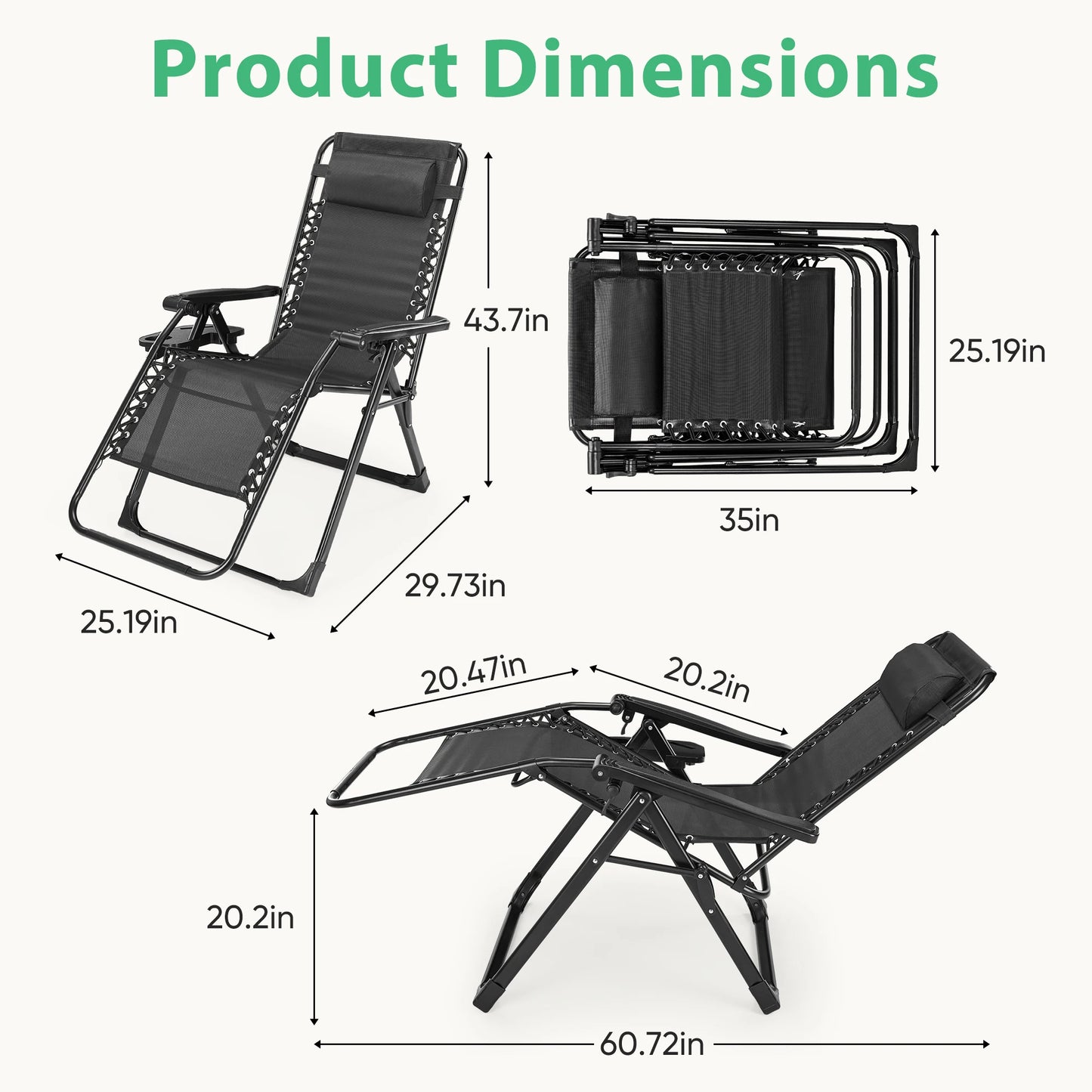 Jhk Zero Gravity Folding Patio Lounge Chair With Cup Holder