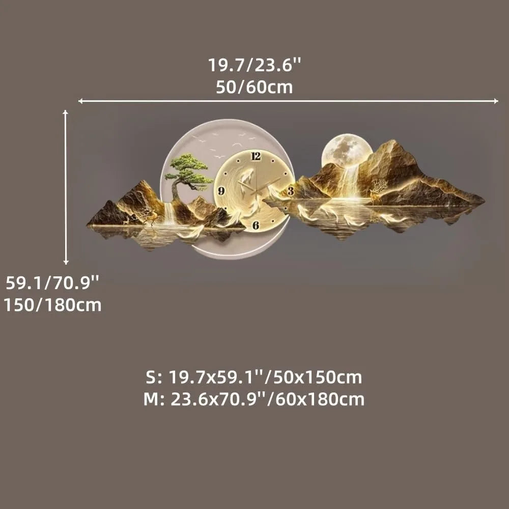 Modern 3D LED Wall Clock with Mountain View Design