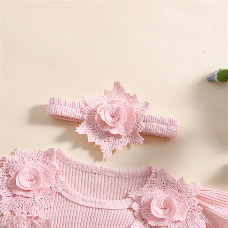 Newborn Baby Girls Sleeveless Romper Dress With Floral Mesh Skirt