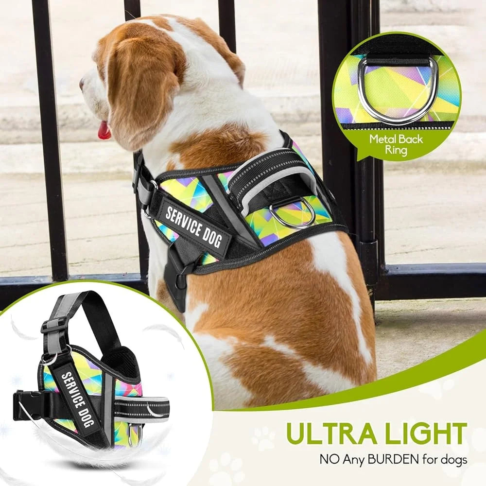 Reflective No Pull Service Dog Harness Leash Set with Patches