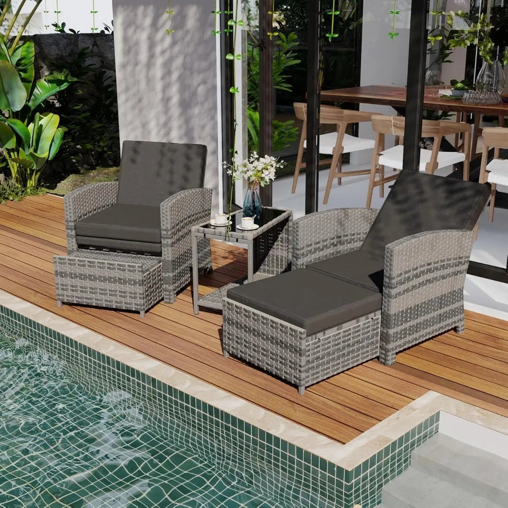 Five Piece Outdoor Patio Furniture Wicker Conversation Set