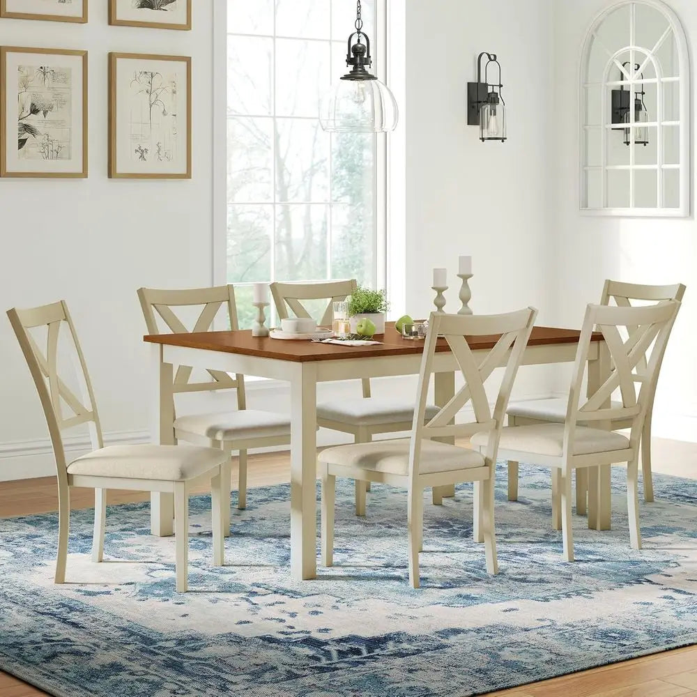 General Use Farmhouse Dining Table Set With Upholstered Chairs