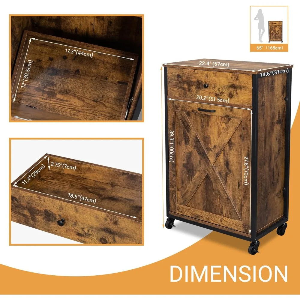 VINGLI Tilt Out Trash Cabinet Wood Hidden Trash Can Kitchen