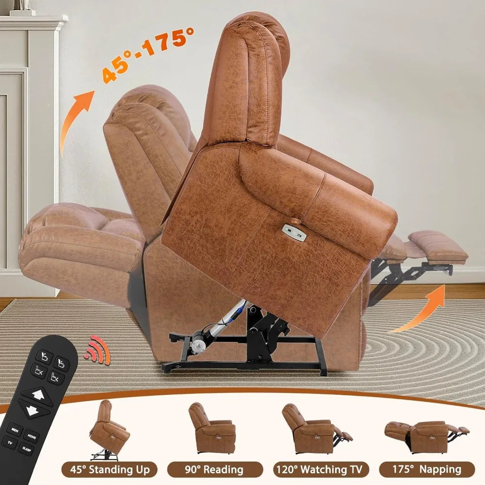 Nut Brown Lay Flat Power Lift Recliner With Heat Massage