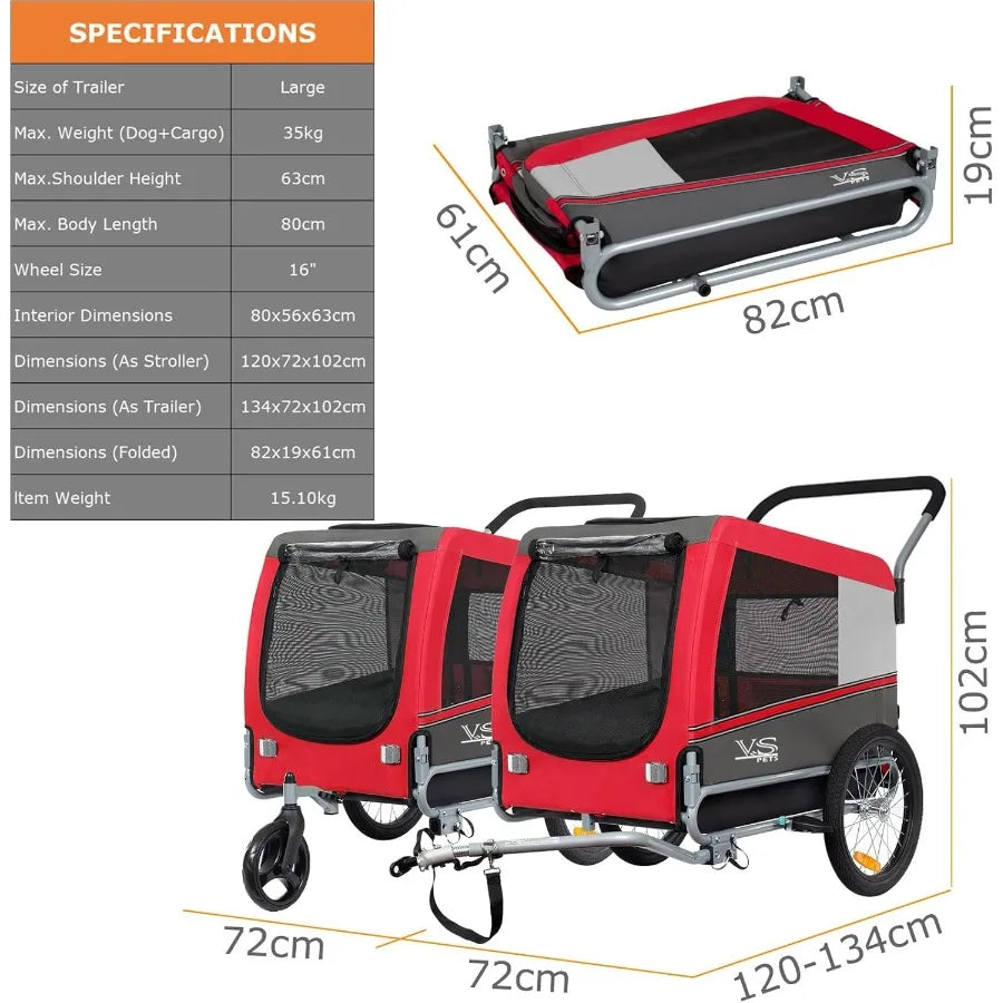 XMSJ Dog Bike Trailer Stroller For Large And Small Dogs