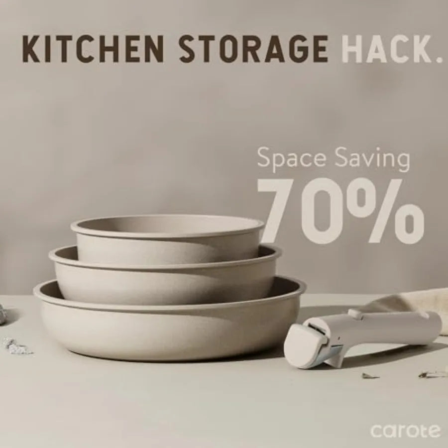 CAROTE 35 Piece Nonstick Pots And Pans Set With Removable Handles Oven Safe To 450F Induction Compatible Cookware