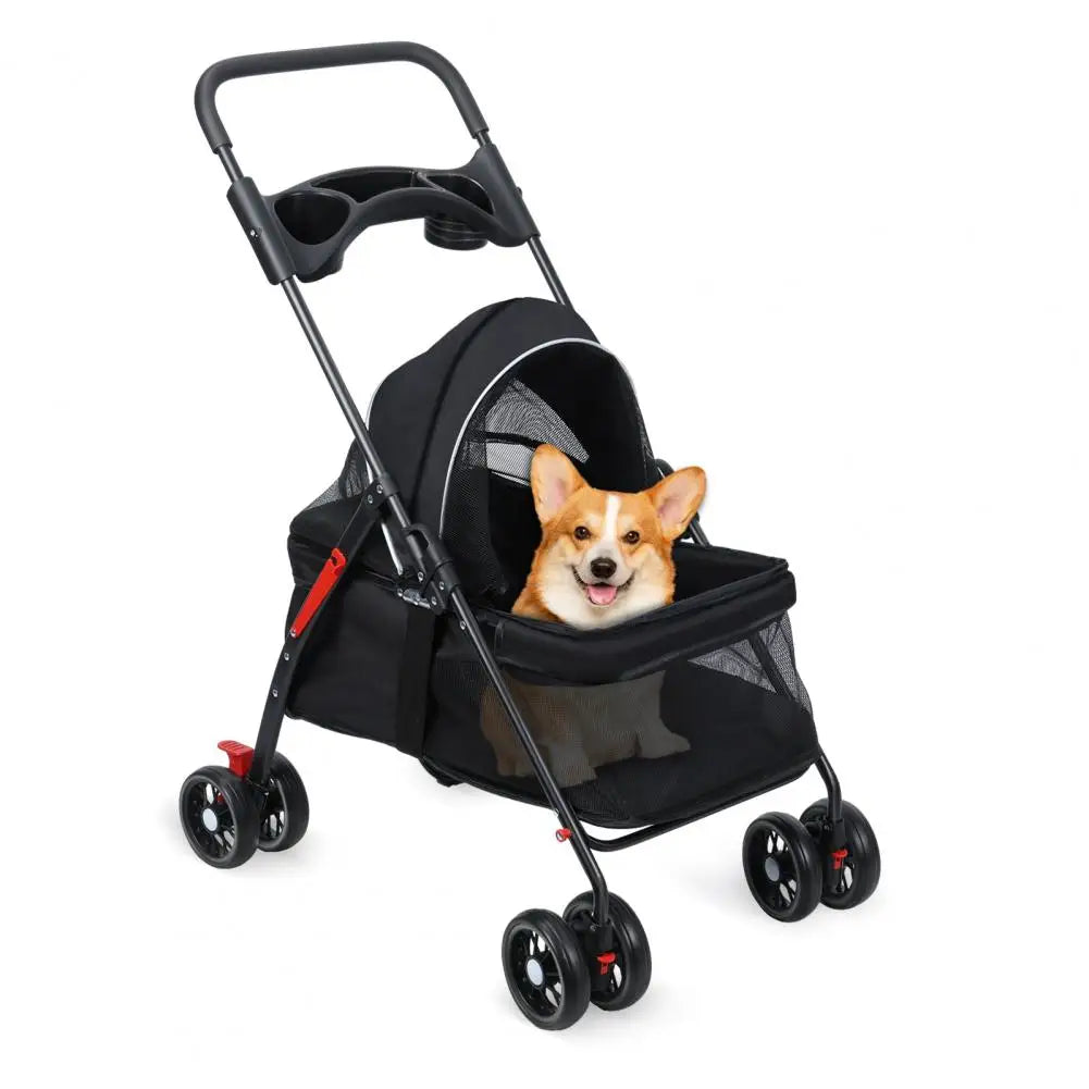 4 Wheel Dog Cat Stroller Outdoor Folding Cup Holder