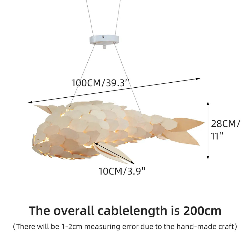 Fish Shape Wood Ceiling Pendant Lamp Handwoven Restaurants