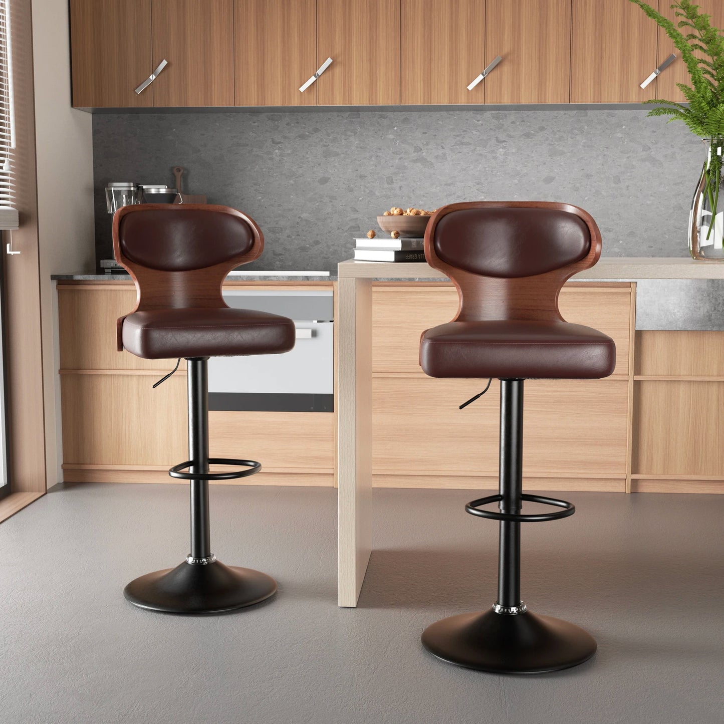 Solid Wood Rotating Bar Stool Set 2 Pieces With Backrest