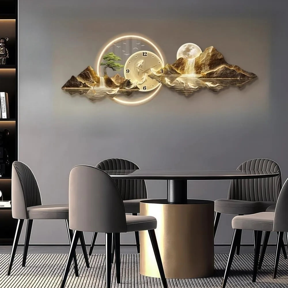 Modern 3D LED Wall Clock with Mountain View Design