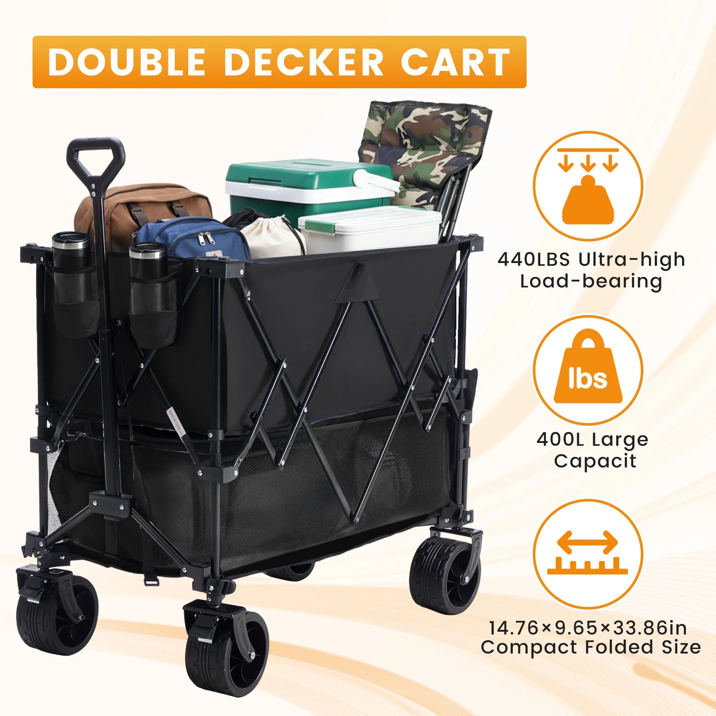 JHK Outdoor Double Decker Wagon Cart For Garden And Camping