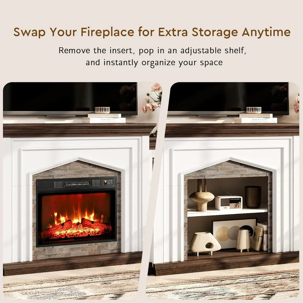 Rustic Farmhouse Fireplace TV Stand With Electric Heater For TVs