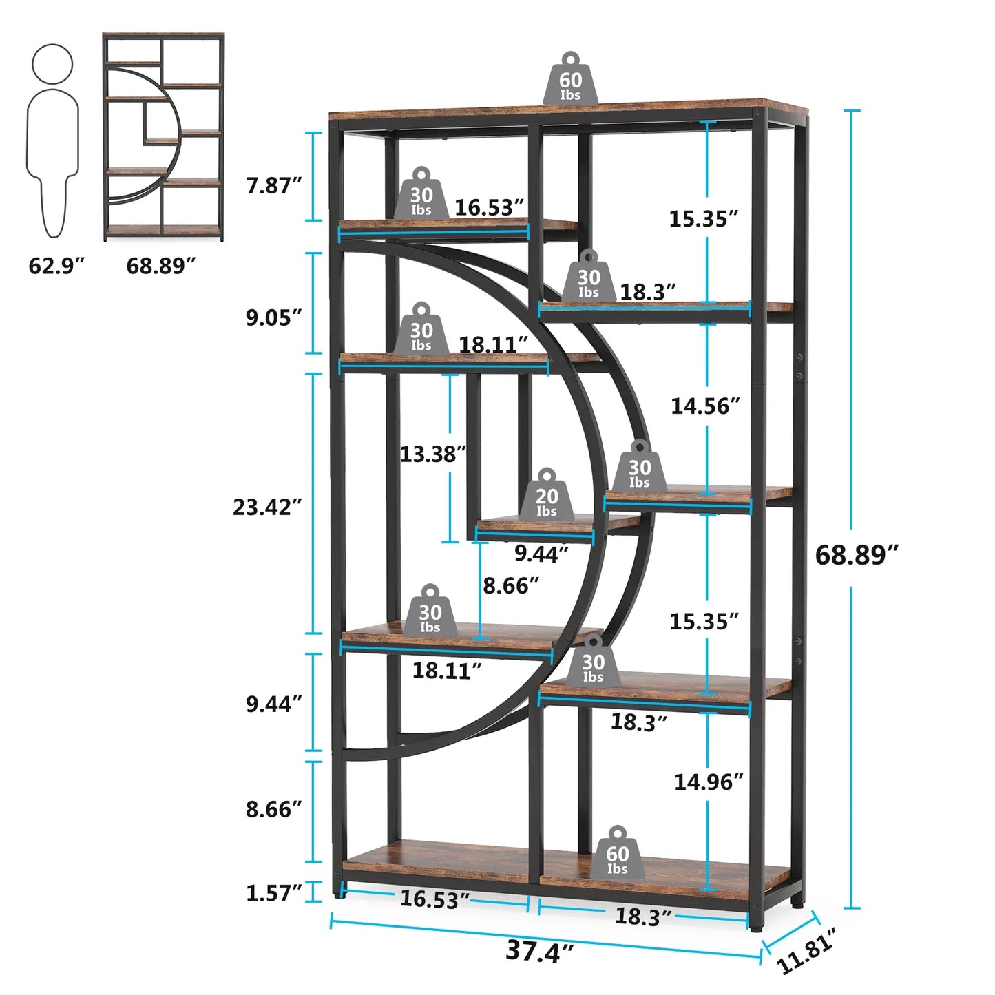 Tribesigns 5 Tier Industrial Etagere Bookcase Freestanding Display Shelf