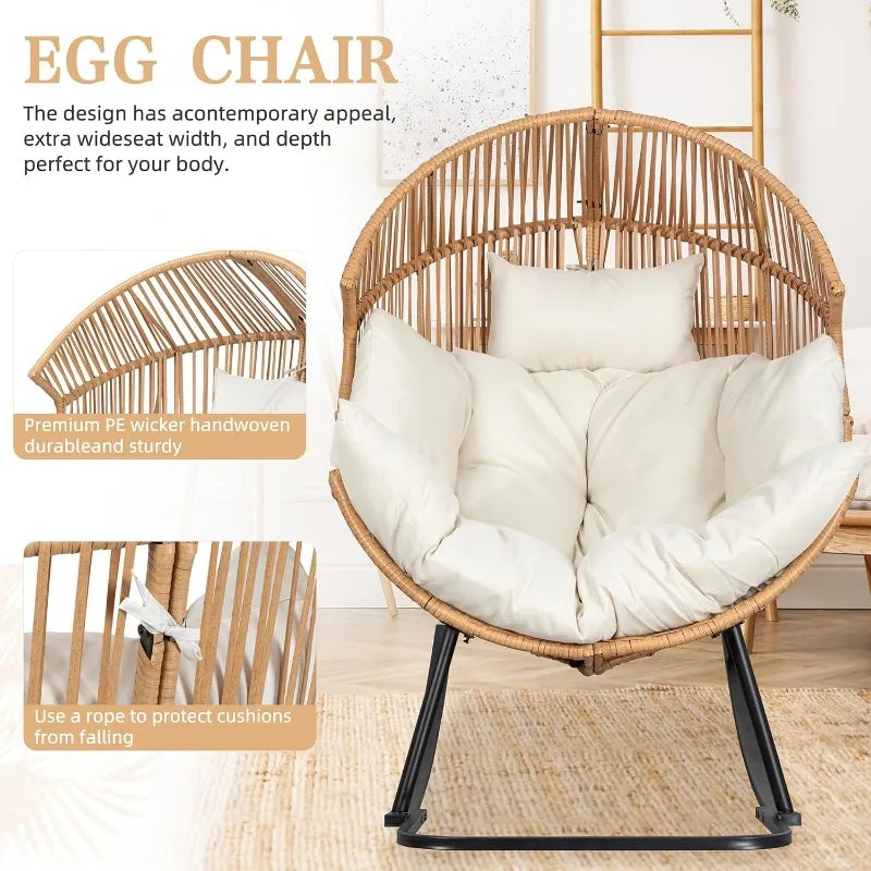 Wicker Egg Chair PE Rattan Rocking Chair With Cushion