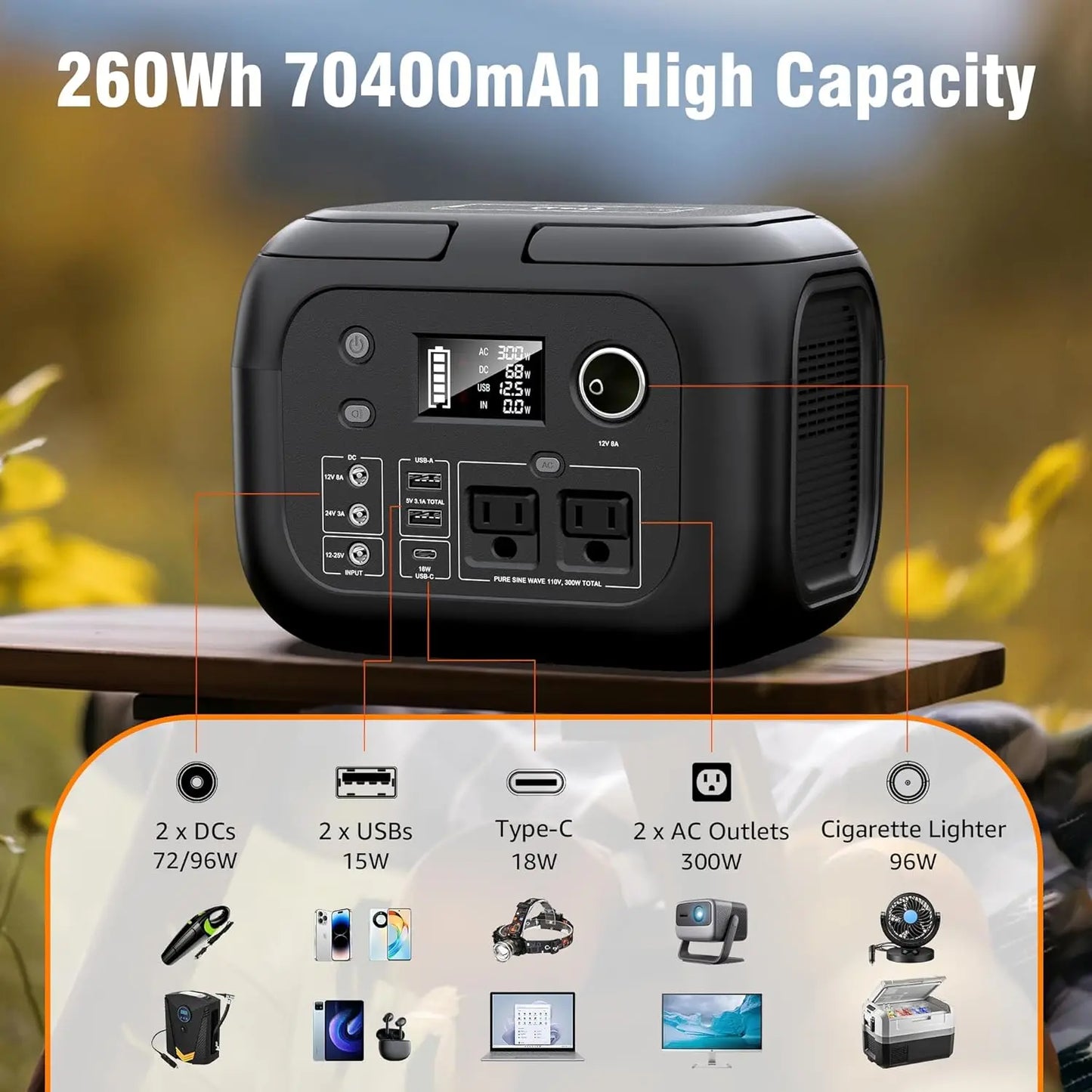 SinKeu 300W Portable Power Station 260Wh Solar Generator