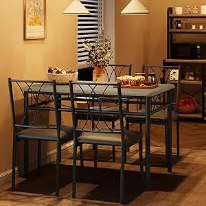 Rustic Rectangular Dining Table Set for Four Chairs