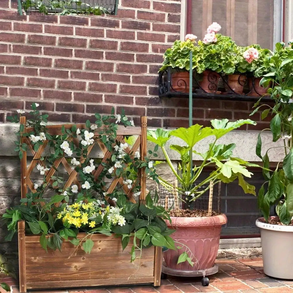Lattice Planter Box Stand for Climbing Flowers Outdoor Garden