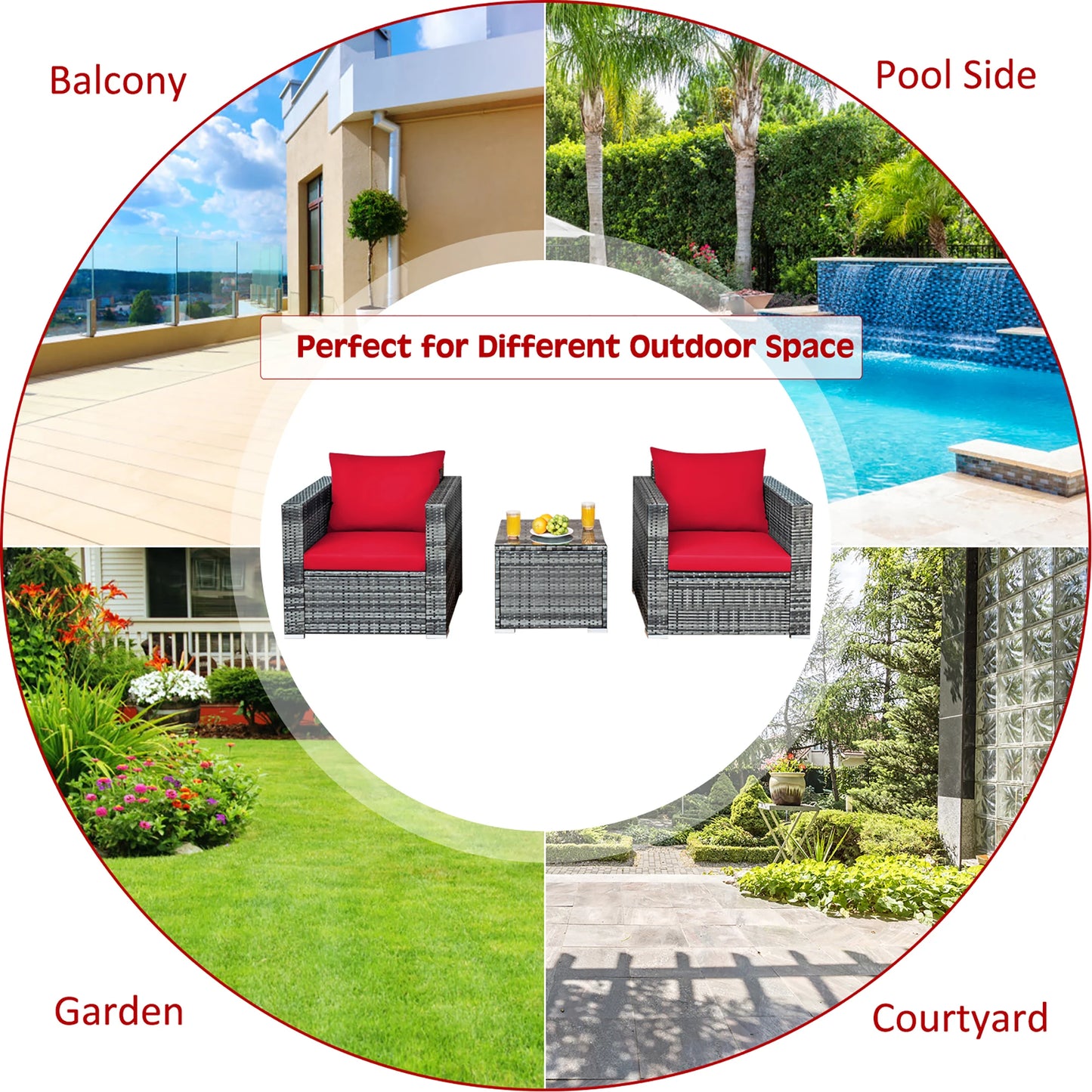 HOMASIS 3 Piece Patio Rattan Furniture Set With Cushioned Seating