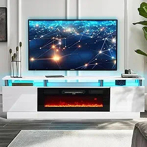 80 Inch Modern Electric Fireplace TV Stand With LED Lights