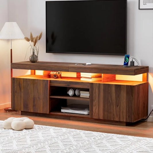 75 Inch LED TV Stand Modern Tall Entertainment Walnut