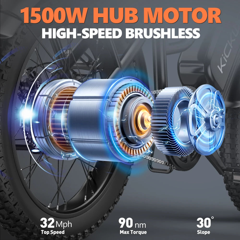 Electric Mountain Bike 20 Inch 1500W 50 Mile Range 32MPH