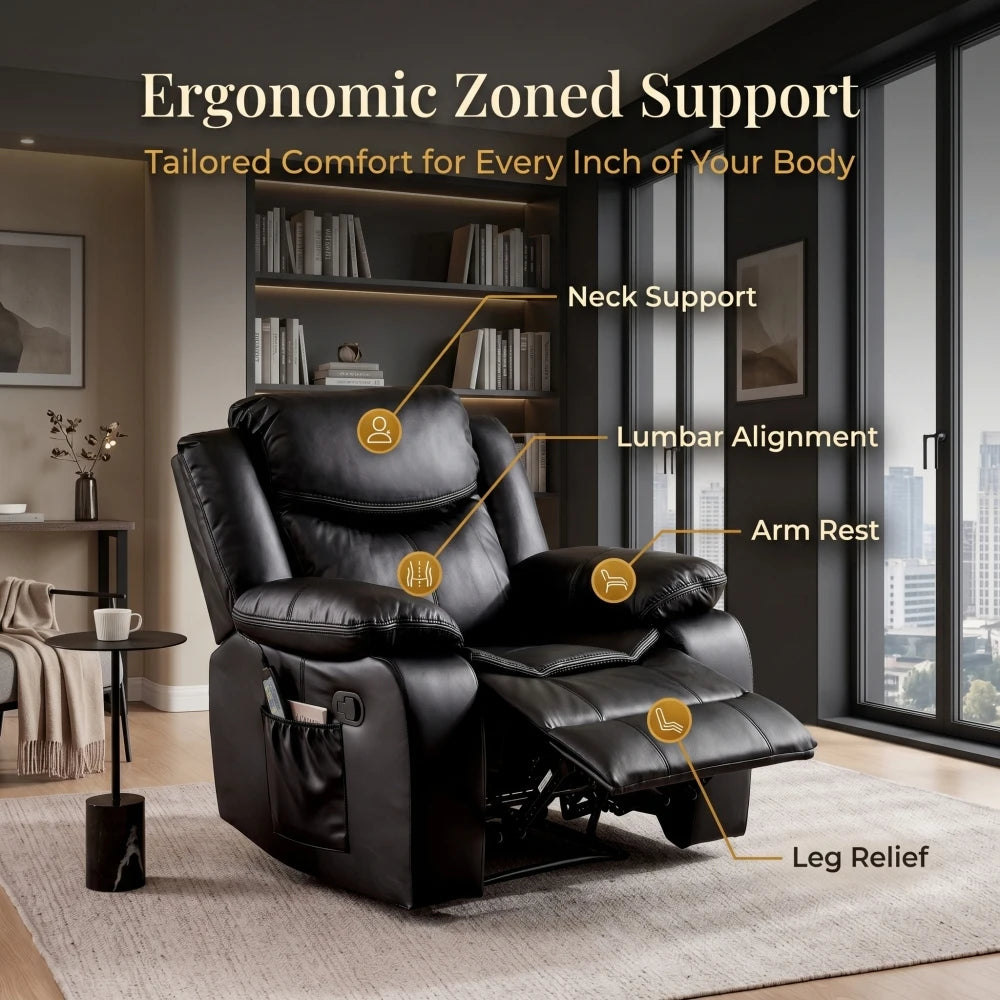 Faux Leather Massage Recliner With 8 Point Vibration And Heating