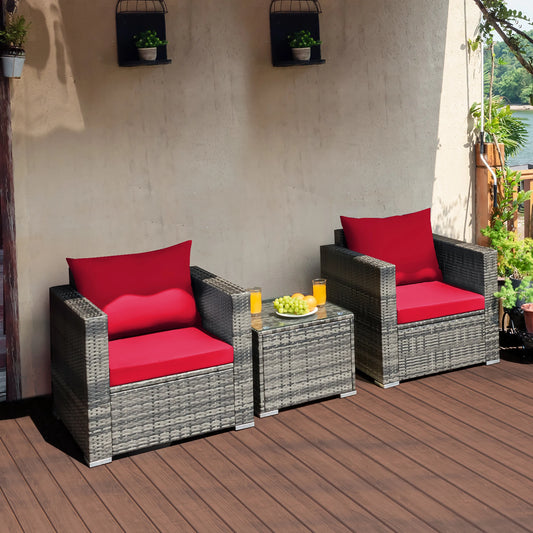 HOMASIS 3 Piece Patio Rattan Furniture Set With Cushioned Seating